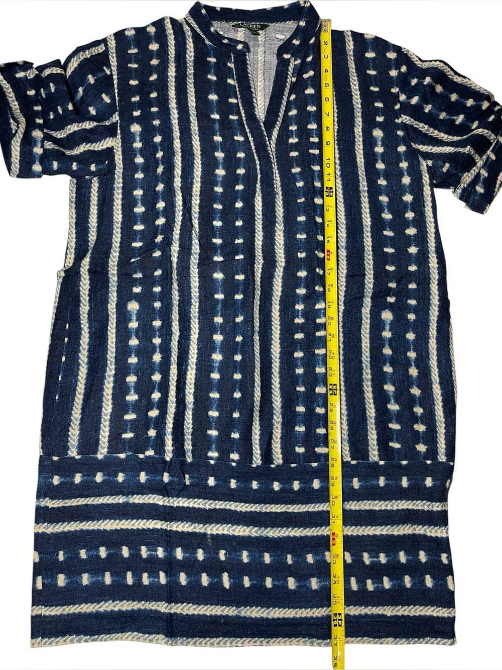 Lauren Ralph Lauren Blue Southwestern Linen Blend Short Sleeve Dress Size 14 - Picture 5 of 8